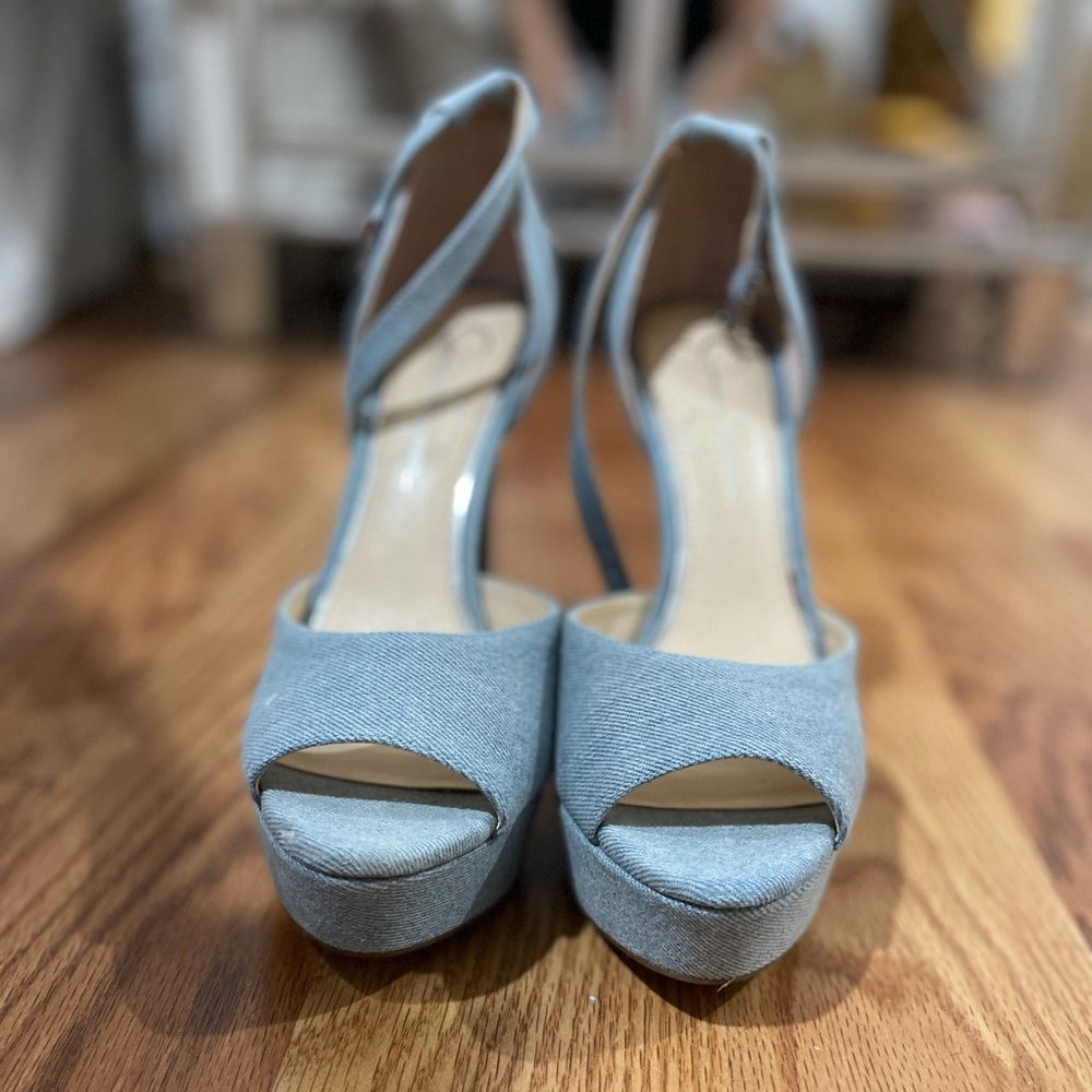 Jessica Simpson platform denim heels with ankle strap